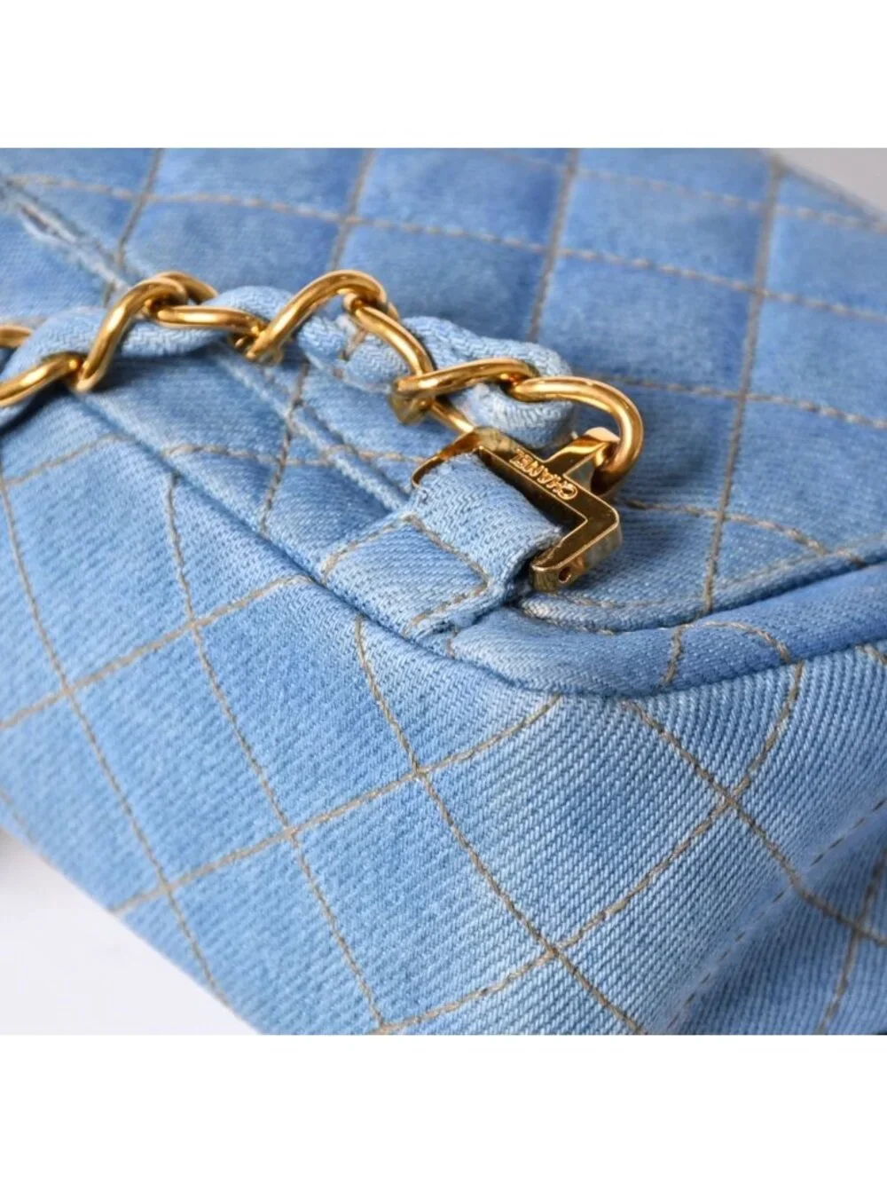 Chanel Quilted Denim Backpack Turnlock Indigo Blue Gold
